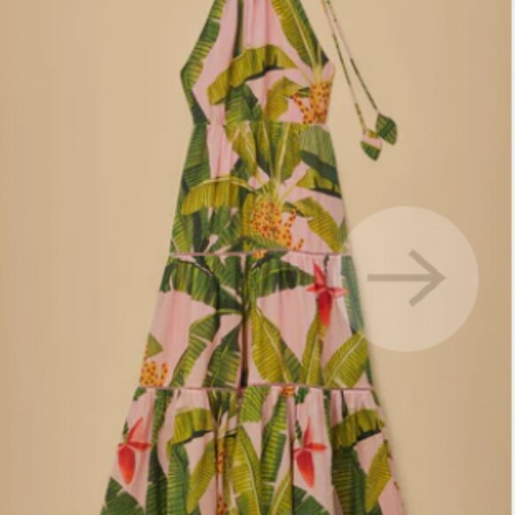 NEW! $295 FARM RIO BANANA LEAVES Pink Sleeveless MAXI DRESS Size M 8 10 - Picture 9 of 9
